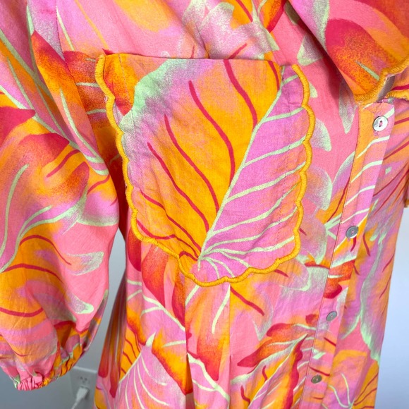 Farm Rio Bright Forest Button Front Midi Dress In Orange Size Medium New - Picture 8 of 16